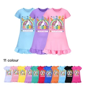 Kids Girls Unicorn Print Sleepwear Top Dress Pyjamas Nightdress Dress Shirts - Picture 1 of 16