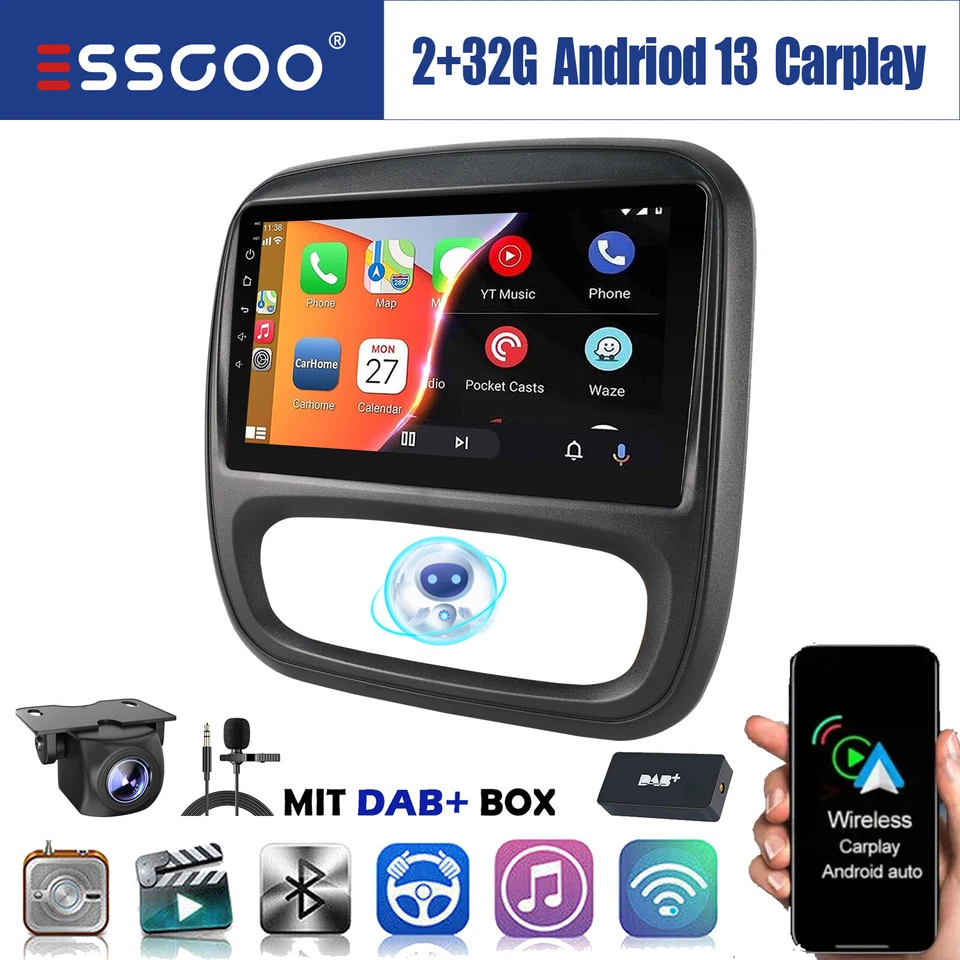 DAB+ CarPlay Autoradio Android 13 Navi +MIK KAM Für Opel Vivaro B Renault Trafic - Bild 1 von 4