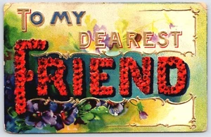 Postcard To My Dearest Friend Large Letter Greeting Violets Poppies Rebecca ON - Picture 1 of 2