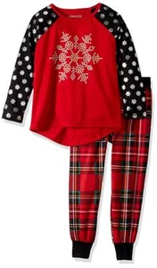 Komar Kids Girls' Big Snowflake Holiday Plaid Jogger Sleep Set, Red Plaid, XS - Picture 1 of 1