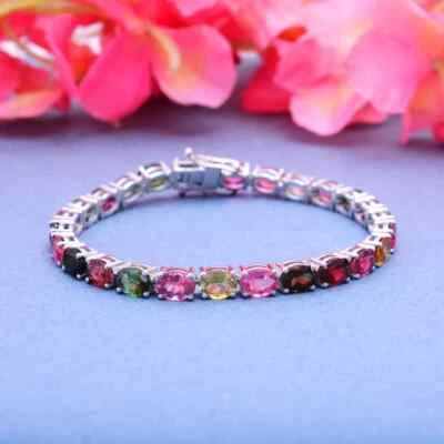 5x7mm Oval Cut Lab-Created Multi Tourmaline Tennis Bracelet 925 Sterling Silver - Image 1 of 4