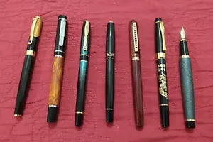 Lot 7 Pcs nib fountain pens collection different brand's Rare Metal ink - Picture 1 of 12