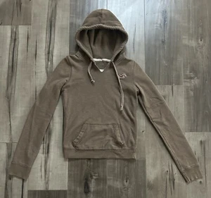 Y2K Hollister Women’s Brown Cropped Tight Fit Seagull Logo Hoodie Small - Picture 1 of 8