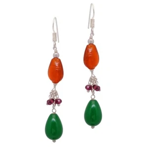 Gehna Jaipur Green OnyxCarnelian, Garnet Gemstone Earrings In 925 Silver ES-1322 - Picture 1 of 4