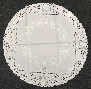 Solid White Wedding Bridal Events Floral Embroidery Fabric 33" Tablecloth Round - Picture 1 of 6
