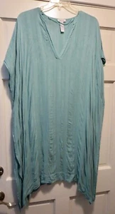 NORDSTROM Long Aqua Side Slit Tunic Cover Up Woven Stripe O/S - Picture 1 of 4
