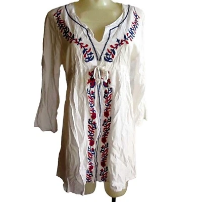 Vestido campesino vintage para mujer S/M años 70 RAYÓN BORDADO CINTURÓN HIPPY BOHO Top Foto 1 de 4