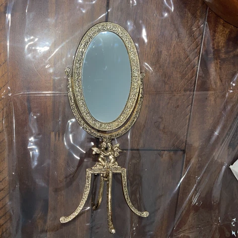 Vintage Gold Regency Oval Standing Mirror 9 Inches Cover