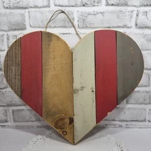 Americana Rustic Wooden Heart Wall Decor Hanging Handmade 13x16" - Picture 1 of 6