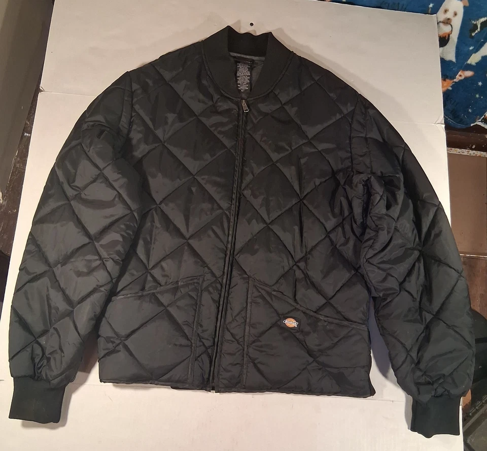 Dickies Jacket Mens XL Black Diamond Quilted Nylon Bomber Mechanic Work - Image 1 of 4