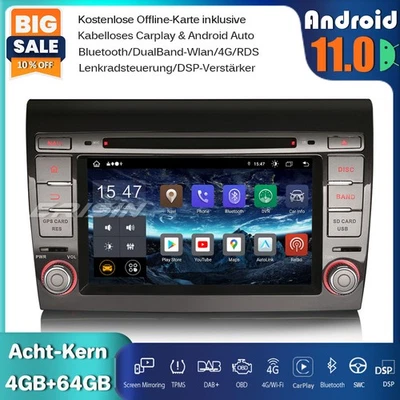 8-Kern 64GB Android 13 Autoradio GPS Navi für FIAT BRAVO CarPlay DSP DAB+RDS DVD - Bild 1 von 4