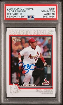 Yadier Molina RC 2004 Topps Chrome Refractor Auto #219 PSA 10 Gem Mint Pop 1 - Image 1 of 2