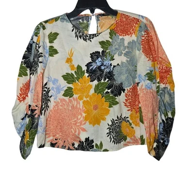Top Zara Basic Collection Mujer Floral Recortado Manga Larga Mediano Caprichoso Foto 1 de 4