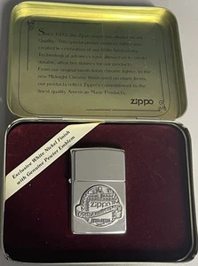 ZIPPO 1932-1992 60TH ANNIVERSARY WHITE NICKEL FINISH LIGHTER UNFIRED IN BOX K485 - Picture 1 of 5