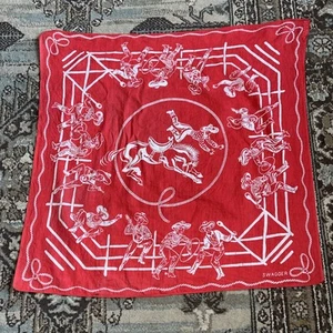 Vintage 1950s Swagger Cowboys Red Bandana Handkerchief Western Rodeo 25”x25” - Picture 1 of 11