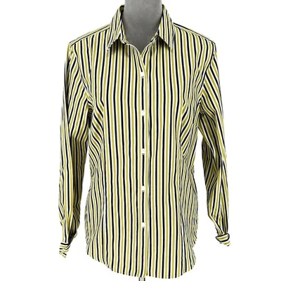 Jones NY Top Womens Large Non Iron Shirt Black Gold Stripe Cotton Blouse Preppy - Image 1 of 4