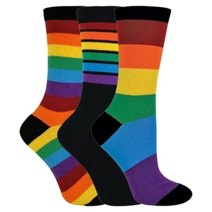 3 Pack Boys & Girls Striped Rainbow Design Casual Cotton Socks - Picture 1 of 6