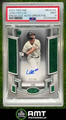 480 2024 Topps Tier One Jung Hoo Lee Break Out Auto Green Foil 1/49 Giants PSA 9 - Image 1 of 3