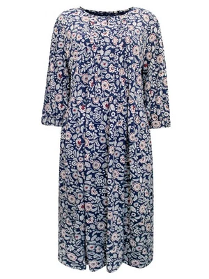 Ex Seasalt Dress  NAVY Woodblock Floral Chycarne Jersey plus size 16 18 26 28 - Image 1 of 4