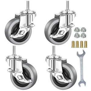 3 Inch Stem Caster Wheels with Locking Brake,Soft Rubber Non Marking No Noise... - Picture 1 of 6