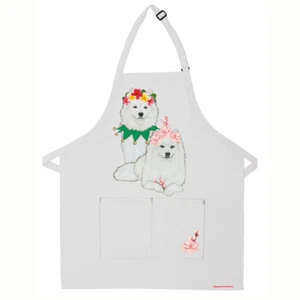 American Eskimo Eskie Floral Apron Two Pocket Bib Apron with Adj Neck - Picture 1 of 1