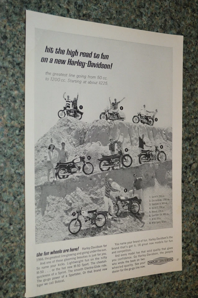 Harley Davidson 1966 línea completa anuncio original impreso anuncio 66 Electra Glide Foto 1 de 1