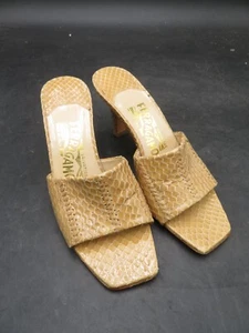 Vintage Ferragamo mules beige neutral heels sandals crocodile leather size 5.5 - Picture 1 of 13