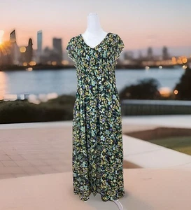 Melloday Womens XL Floral Floral Maxi Dress Nordstrom Black Fall Casual Ruched - Picture 1 of 12