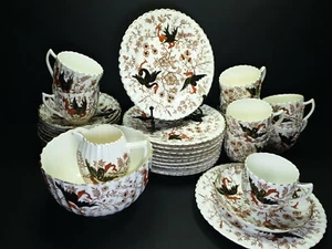 Large Antique Edwardian Tea Set Unmarked Dragons Scalloped 34 pieces - Picture 1 of 10