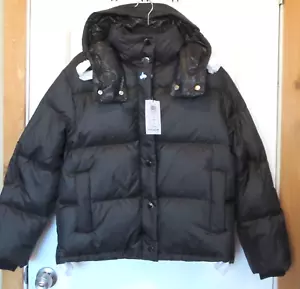 COACH Womens Duck Down Short Puffer Jacket (L) Black Signature Lined Hood $650 - Picture 1 of 14