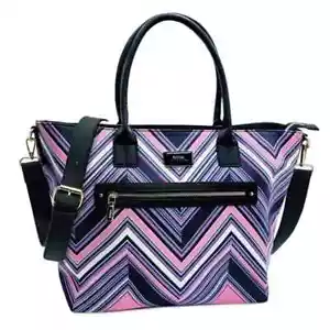 TRINA TURK Placed V Chevron Pattern Large Coated Canvas Tote Bag New Purple Pink - Picture 1 of 16