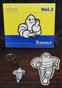 LOTE DE ANUNCIOS MICHELIN MAN BIBENDUM ARGENTINA CD MÚSICA ROCK & ROLL Y PEGATINAS MICHELIN MAN BIBENDUM - Imagen 1 de 6