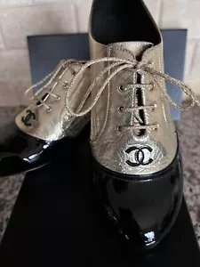 CHANEL 19S NEW CLASSIC Black Gold Lambskin CC Loafers SHOES Box EU38.5 US8-7.5 - Picture 1 of 11
