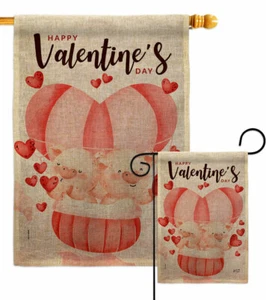 Piggy Love Burlap Garden Flag Springtime Valentine Decorative Gift House Banner - Picture 1 of 19