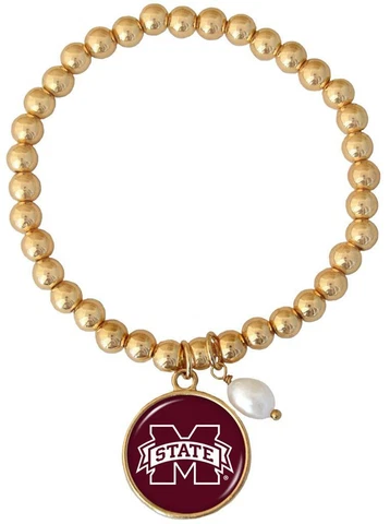 Mississippi State Bulldogs Diana Gold and Pearl Stretch Bead Bracelet Jewelry Cover