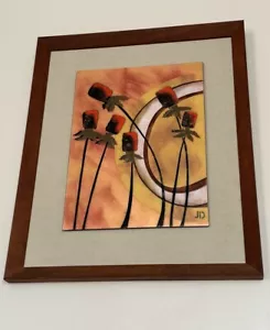 Mid-Century Abstract Enamel Walnut Wall Art by Judith Daner - Picture 1 of 1