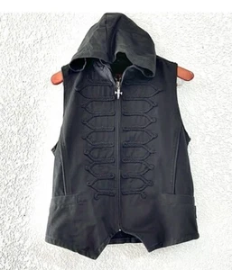 Tripp NYC Daang Goodman Black Denim Hooded Vest Jacket Goth Punk Vintage Medium - Picture 1 of 15