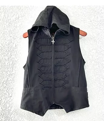 Tripp NYC Daang Goodman Black Denim Hooded Vest Jacket Goth Punk Vintage Medium - Image 1 of 4