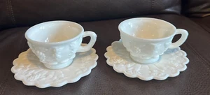 Westmoreland Milk Glass   Paneled Grape TWO CUPS & SIX SAUCERS EXCELLENT - Picture 1 of 3