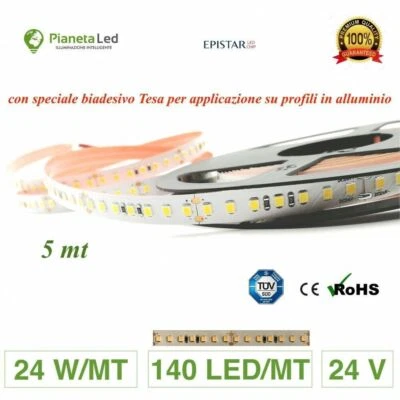 5 METRI STRISCIA 700 LED 2835 SMD 24 W/M 24 V DC PER INTERNO IP20 PREMIUM SERIES - Immagine 1 di 4