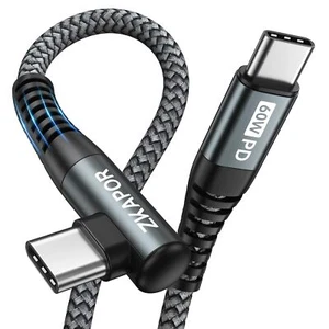 Long Câble USB C vers USB C 90 Degrés 2M Cable Type C 60W Cordon Type C Angle... - Photo 1/7