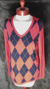 Tommy Hilfiger Red and Navy Argyle Sweater Womens Medium Long Sleeve - Picture 1 of 10