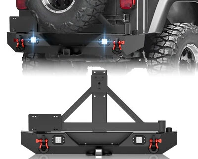 Rear Bumper W/ 2" Hitch Receiver&LED Lights For 1987-2006 Jeep Wrangler TJ LJ YJ Foto 1 de 4