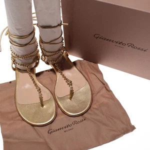 Gianvito Rossi NWB Soleil Lace Up Sandals Size 37 US 7 Mekong Metallic Gold - Picture 1 of 10