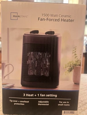 Mainstays 700-1500W Black Ceramic Fan-Forced Electric Space Heater, New - Image 1 of 2