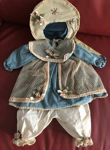 Orchidee-Puppenmode, 3-teilige Set, 50 cm, Aus Leinen, Taubenblau-Beige - Bild 1 von 6