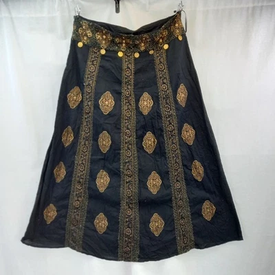 Falda Larga Alta Sally Vega Adornada Dorada Negra Larga Talla 20 Nueva con Etiquetas Foto 1 de 4