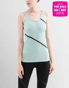 PUMA EXHALE Long Lean Tank Top Size XS Stretch Embroidered Logo Mesh Trim - Picture 1 of 3