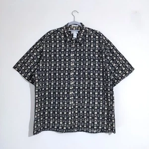 Vintage Pierre Cardin Shirt XXL Black Beige Geometric Crazy Print Korea Made - Picture 1 of 11
