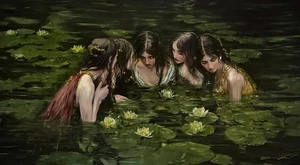 ORIGINAL OXER Hylas beautiful Idyll zeus lady girl woman Gods Greek OIL PAINTING - Picture 1 of 1